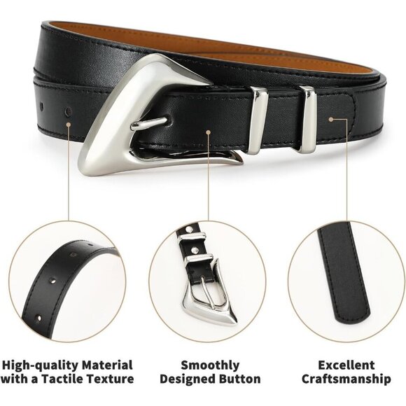 Women\'s Synthetic Leather Waist Belt with Silver Gold Buckle for Jeans & Dress main image 6